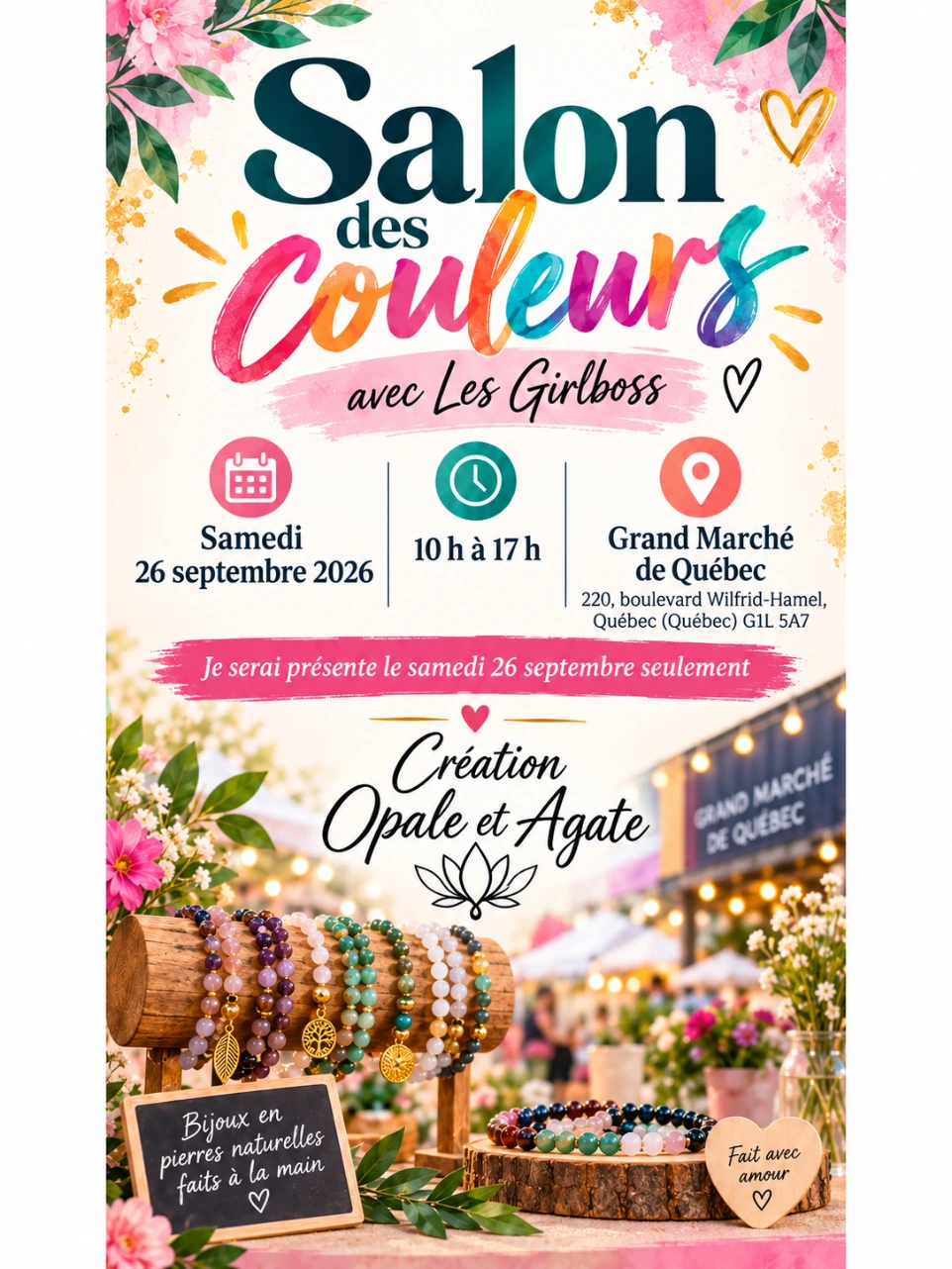 Salon des couleurs au Grand Marché de Québec – Création Opale et Agate