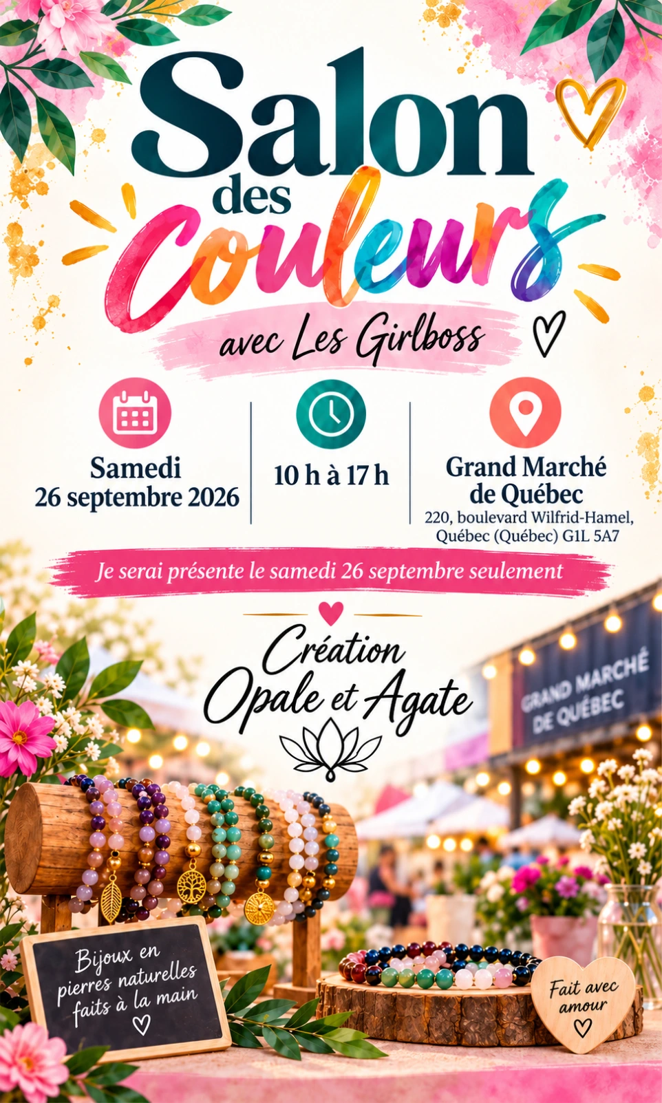Salon des couleurs au Grand Marché de Québec – Création Opale et Agate