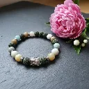 Bracelet extensible en Pierres semi-précieuses naturelles ~ Méditation ~ bouddha (6 po (très petit), Amazonite) (Modifier avec l'IA) (1).webp