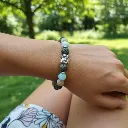 Bracelet extensible en Pierres semi-précieuses naturelles ~ Méditation ~ bouddha (6 po (très petit), Amazonite) (Modifier avec l'IA).webp