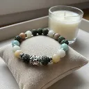 Bracelet extensible en Pierres semi-précieuses naturelles ~ Méditation ~ bouddha (6 po (très petit), Amazonite) (Modifier avec l'IA) (3).webp