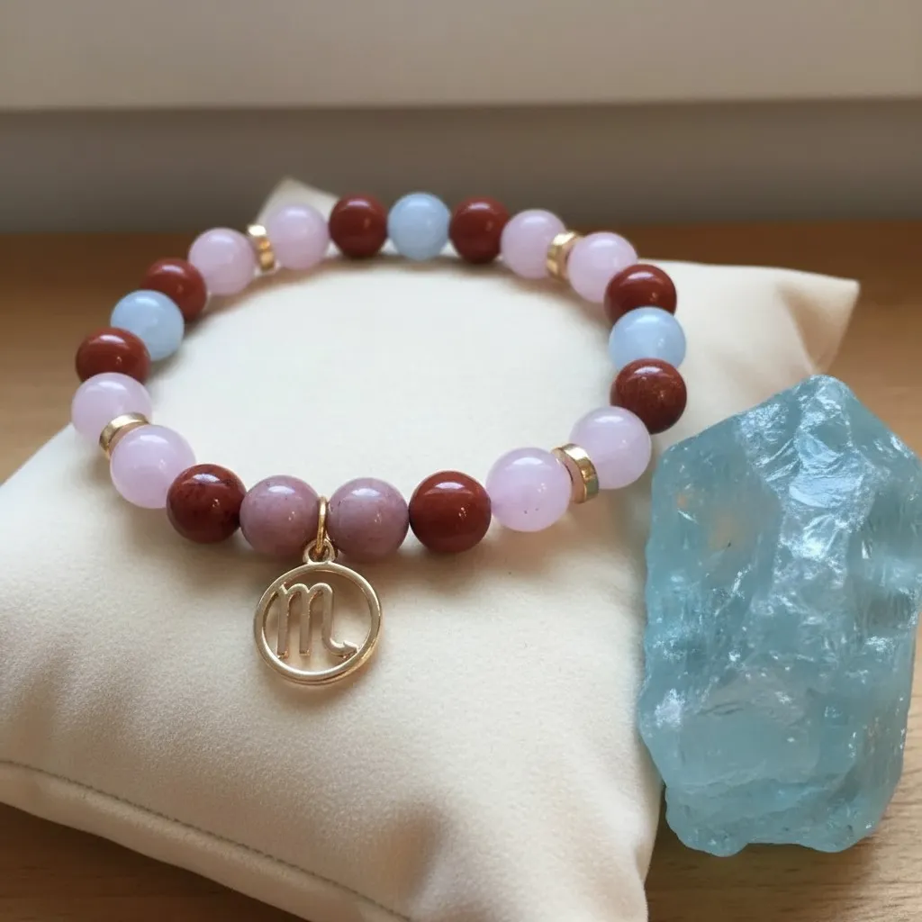 Bracelet en Pierre précieuse Breloque dorée signe du zodiaque Scorpion (6 po (très petit), Aigue Marine) (Modifier avec l'IA) (3).webp