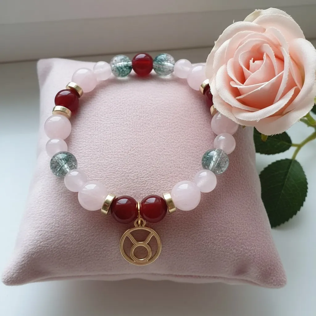 Bracelet en Pierres semi-précieuses Breloque dorée signe du zodiaque Taureau (6 po (très petit), Agate) (Modifier avec l'IA) (3).webp