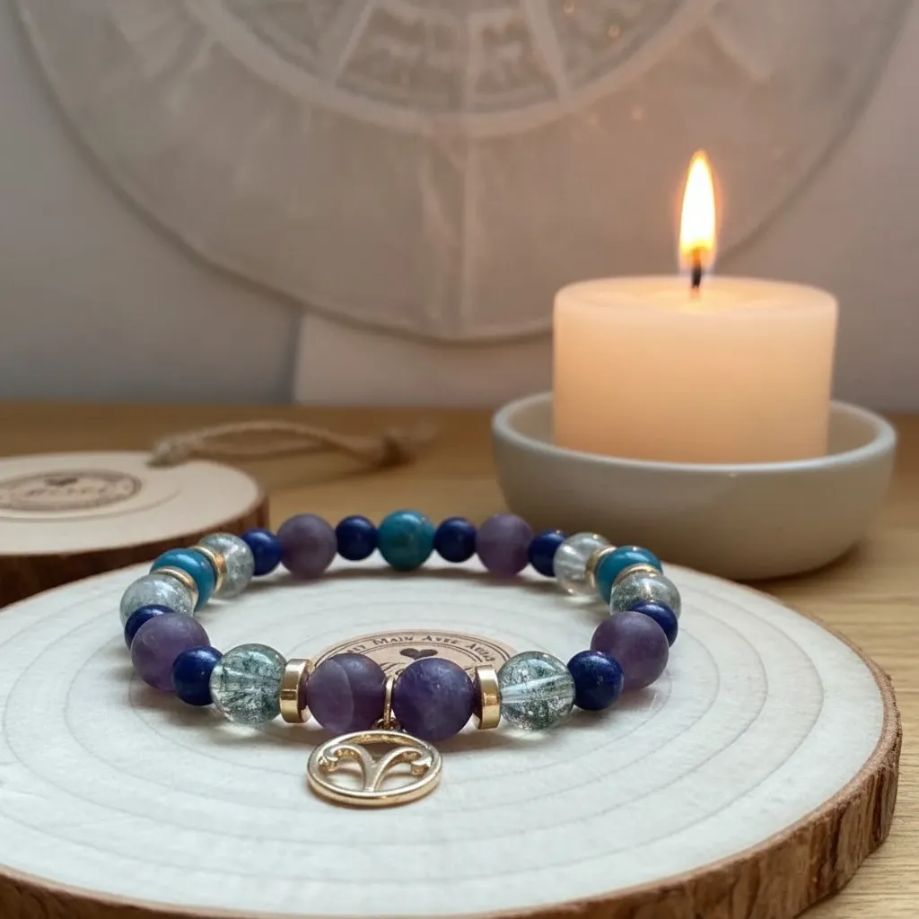 Bracelet en Pierres semi-précieuses Breloque dorée signe du zodiaque Bélier (6 po (très petit), Agate) (Modifier avec l'IA) (2).webp