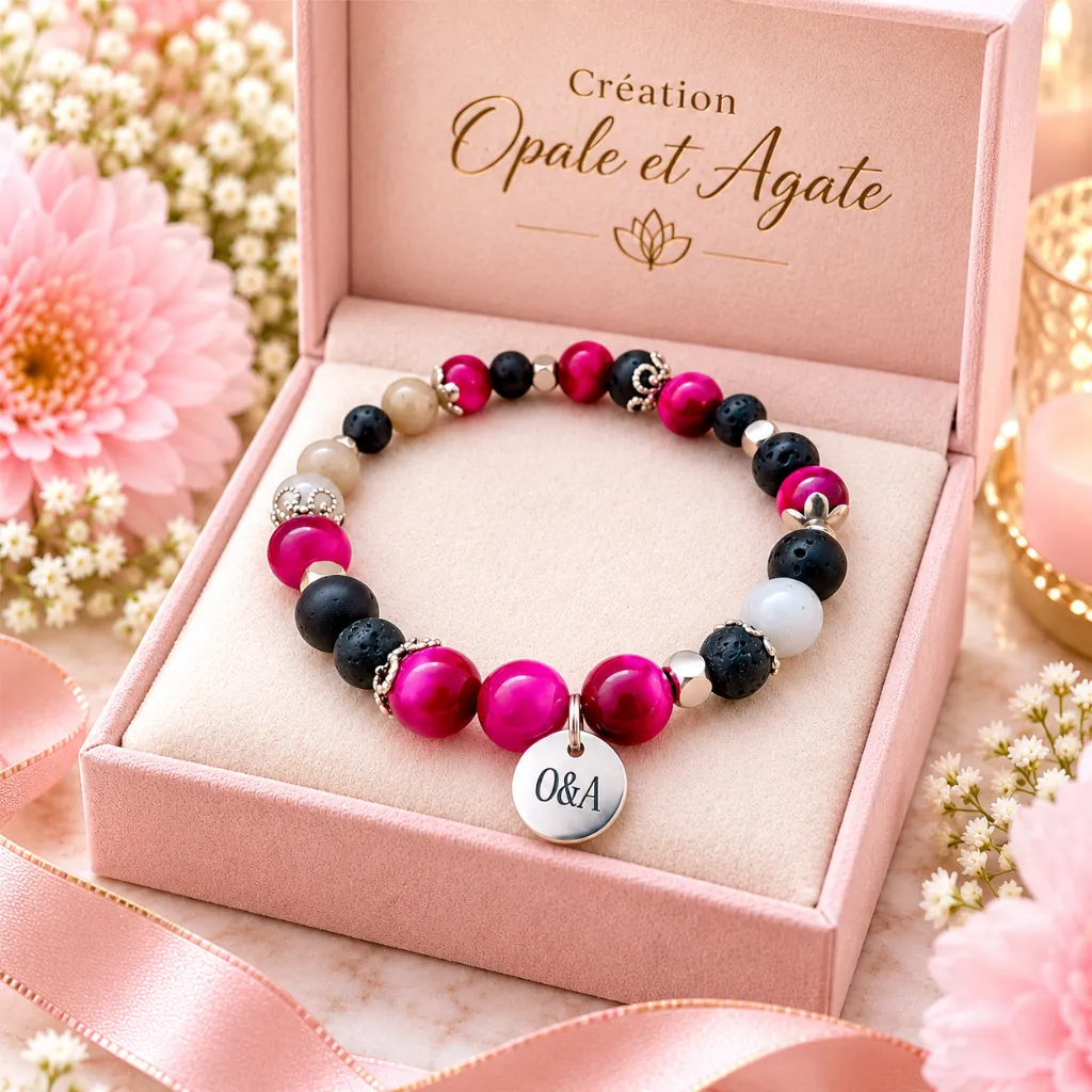 Bracelet O&A dans un écrin rose poudré.webp