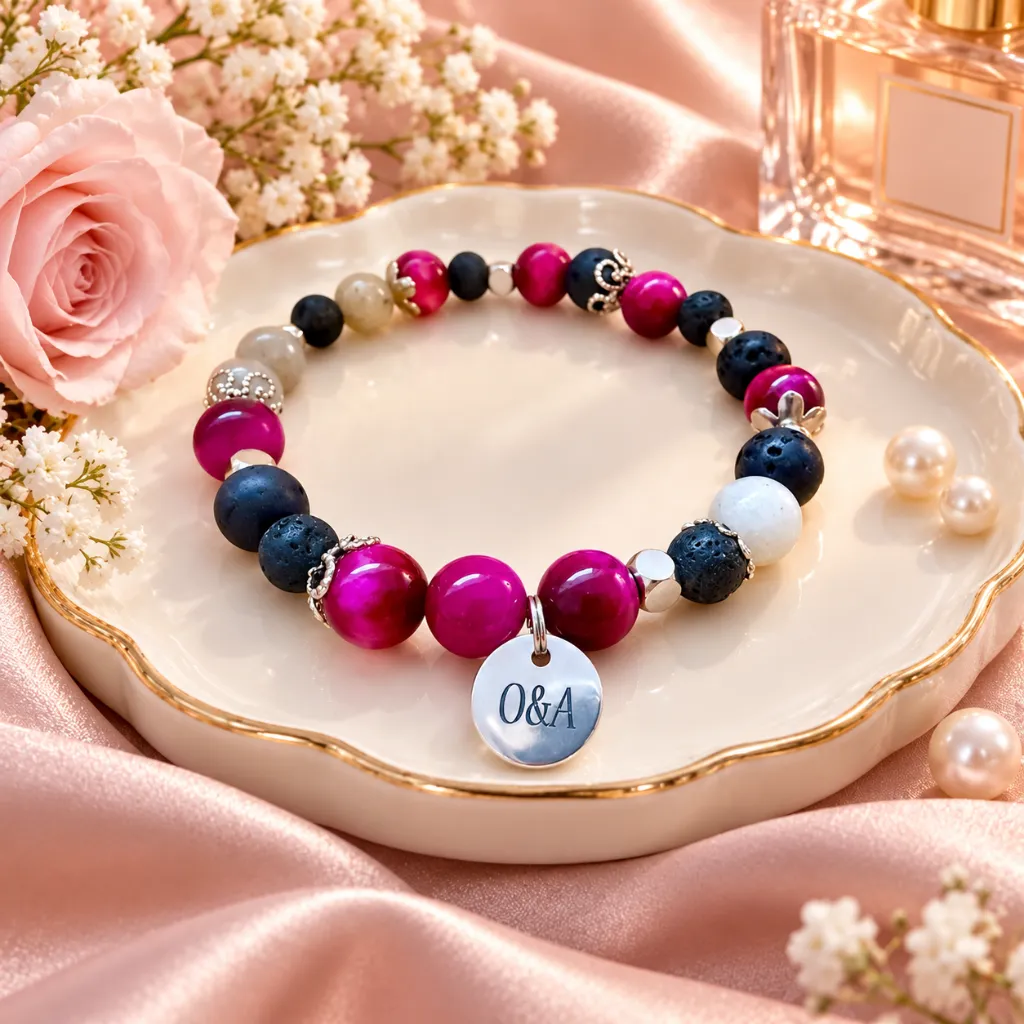 Bracelet O&A sur satin rose.webp