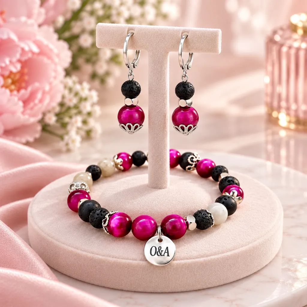 Ensemble bijoux rose et lave noire geschniegelt.webp