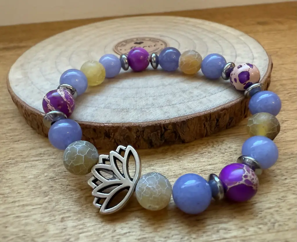 Semi precious stones Bracelet ~ Balance Lotus Flower ~ (6 po (très petit), Agate)