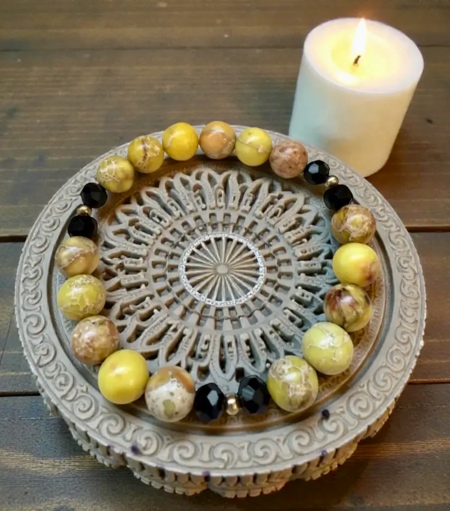 Precious stones bracelet ~  Present moment ~ (6 po (très petit), Obsidian)