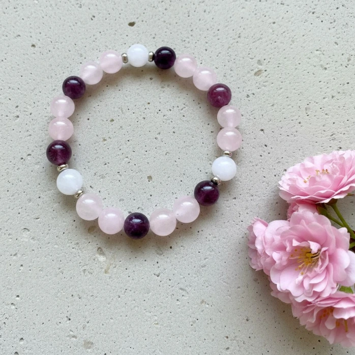 Bracelet en Pierre précieuse véritable 8 mm ~ Ménopause ~ Cadeau pour elle (6 po (très petit), Grenat)