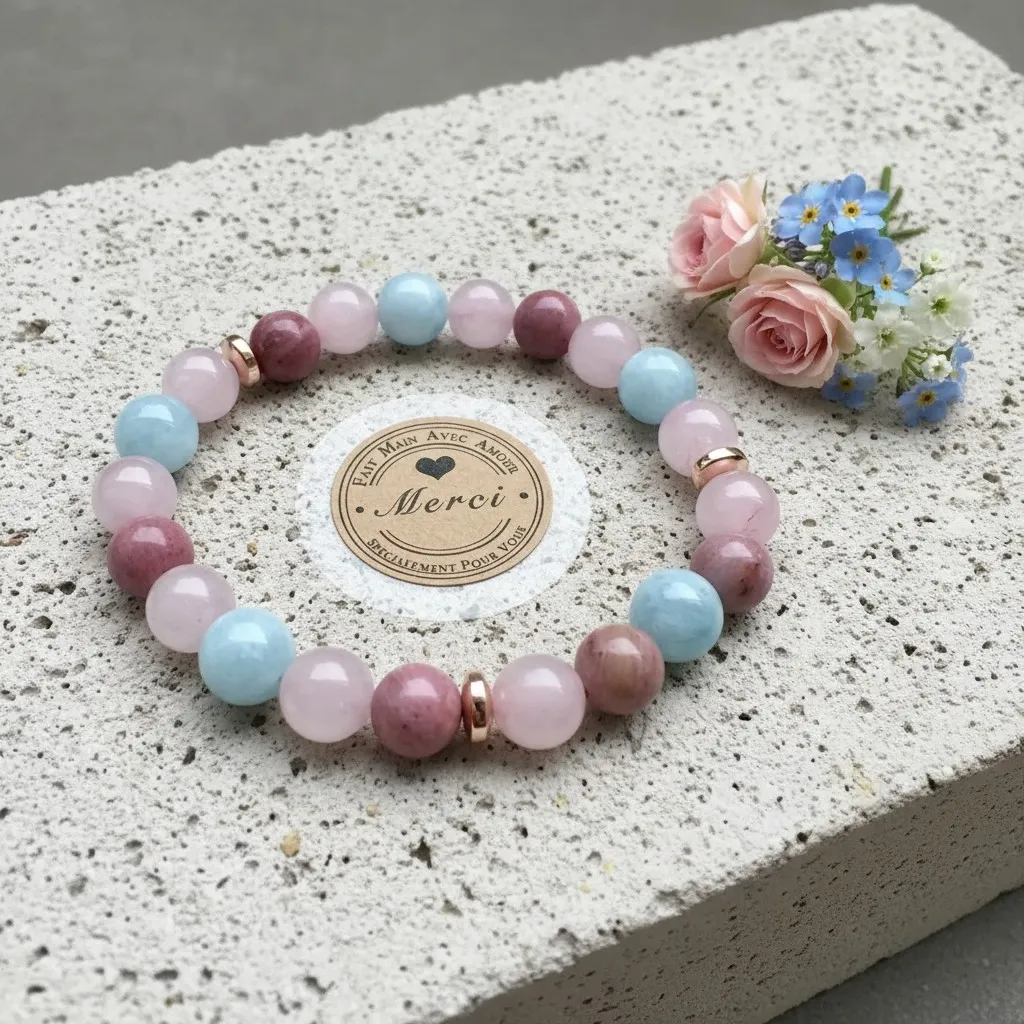 Semi-precious stones bracelet ~ Heart health ~ (6 po (très petit), Aquamarine)