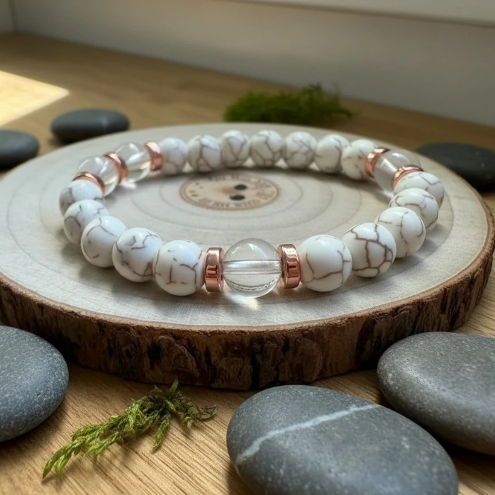 Bracelet en Pierre précieuse véritable ~ Apaisement ~ Cadeau pour elle (6 po (très petit), Cristal de roche)