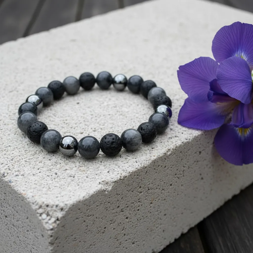 Gemstones Protection bracelet ~ Tiredness ~ (6 po (très petit), Hematite)