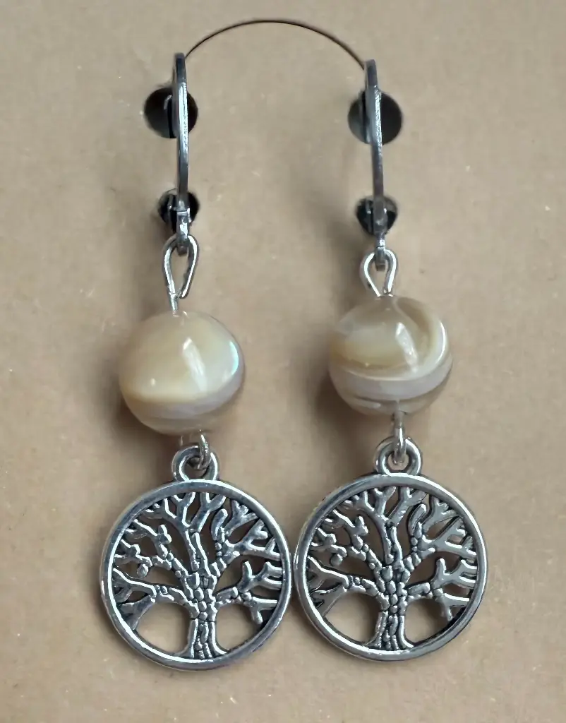 Semi-precious stone earrings ~ Soothing ~ Stainless steel sleeper and Tree of Life charm