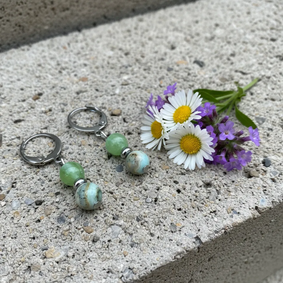 Green Calcite Gemstone Earrings ~ Anxiety Relief ~ Stainless Steel Sleeper Earrings