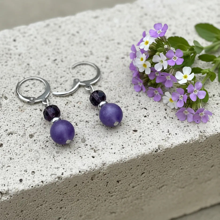 Boucles d'oreilles en Pierre semi-précieuse Améthyste ~ Apaisement ~ Dormeuse en acier inoxydable