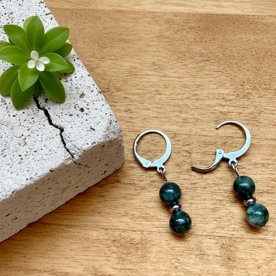 Seraphinite Gemstone Earrings ~ Relaxation ~ Stainless Steel Sleeper Earrings