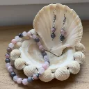 Duo Bracelet et Boucles d'oreilles en Pierre précieuse Jaspe zébré et Quartz rose ~ Apaisement ~ Dormeuse en acier inoxydable