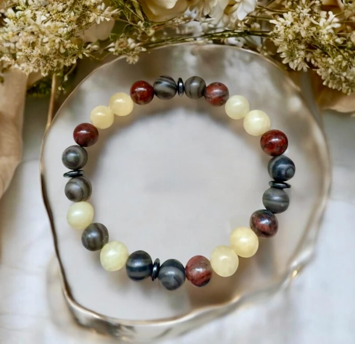 Bracelet en Pierre précieuse véritable ~ Le Stressé ~ Cadeau pour elle et lui (6 po (très petit), Hématite)