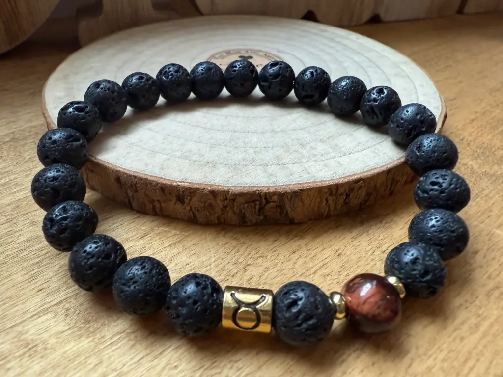 Bracelet en Pierres semi-précieuses signe du zodiaque Taureau Unisexe (6 po (très petit), Oeil de Taureau)