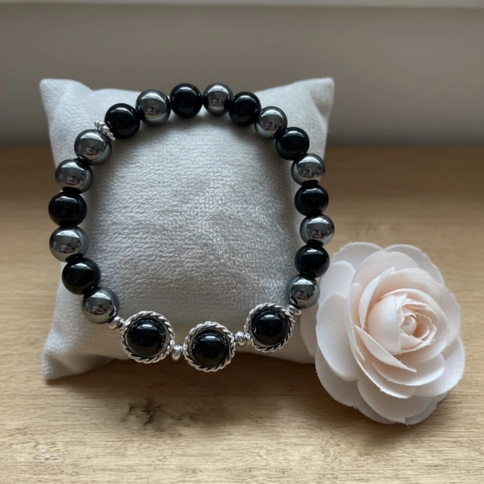 Bracelet extensible en Pierres semi-précieuses naturelles ~ Ancrage et Protection ~ (6 po (très petit), Hématite)