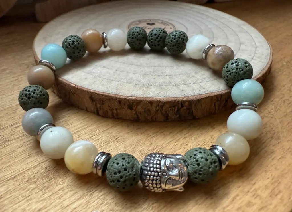 Bracelet extensible en Pierres semi-précieuses naturelles ~ Méditation ~ bouddha (6 po (très petit), Amazonite)