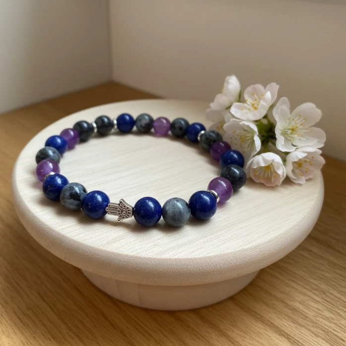 Bracelet en Pierre précieuse véritable ~ Éveil de la conscience ~ Multi-cristaux naturelles (6 po (très petit), Améthyste)
