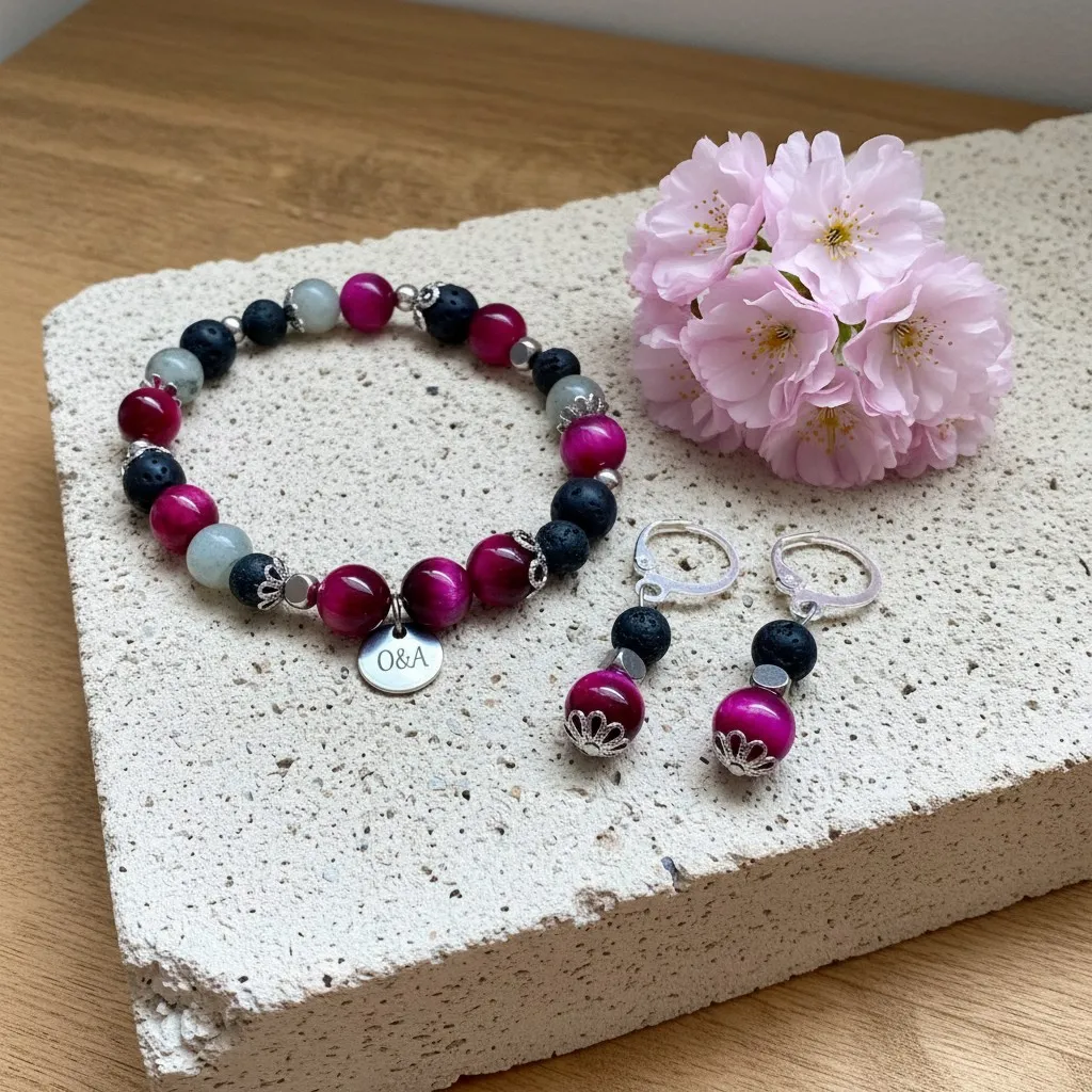 Duo Bracelet and Earrings in Semi-Precious Stones ~ Sky Collection ~ Emotional Balance (6 po (très petit), Labradorite)