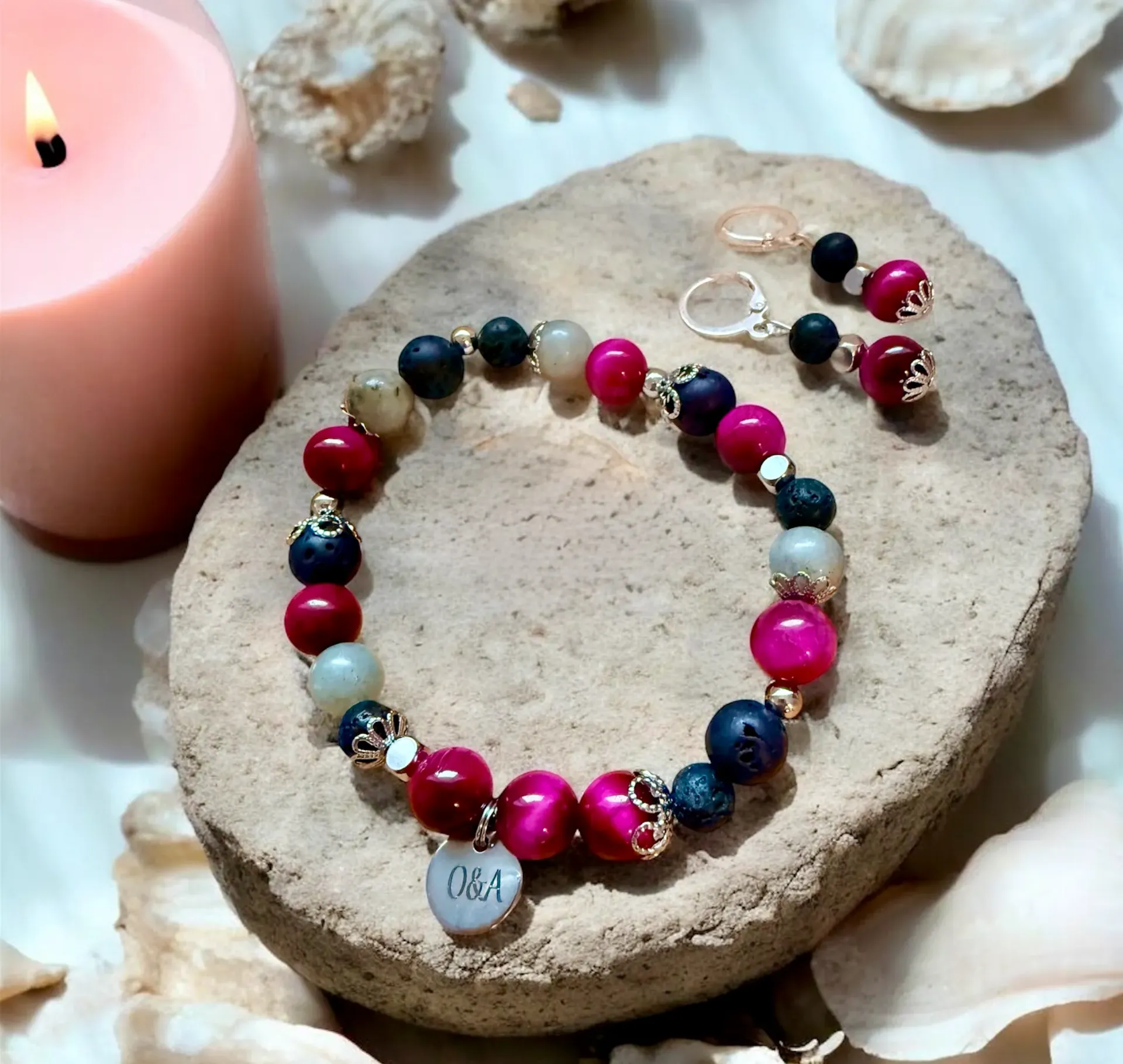 Duo Bracelet and Earrings in Semi-Precious Stones ~ Sky Collection ~ Emotional Balance