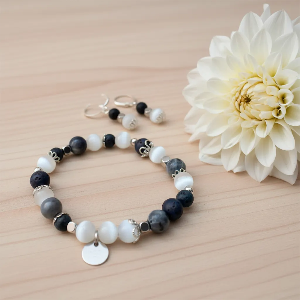 Semi-precious Stone Bracelet and Earrings Set ~ Sky Collection ~ Inner Peace (6 po (très petit), Labradorite)