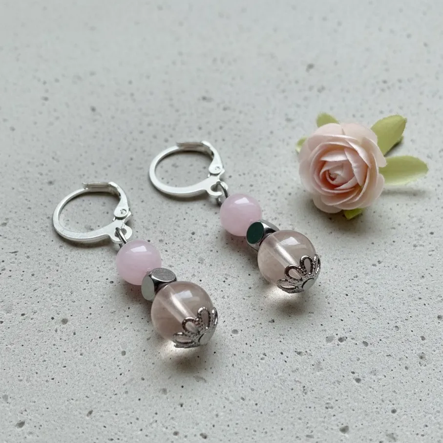 Boucles d'oreilles en Pierres semi-précieuses ~ Collection Sky ~ Amour (Quartz Rose)