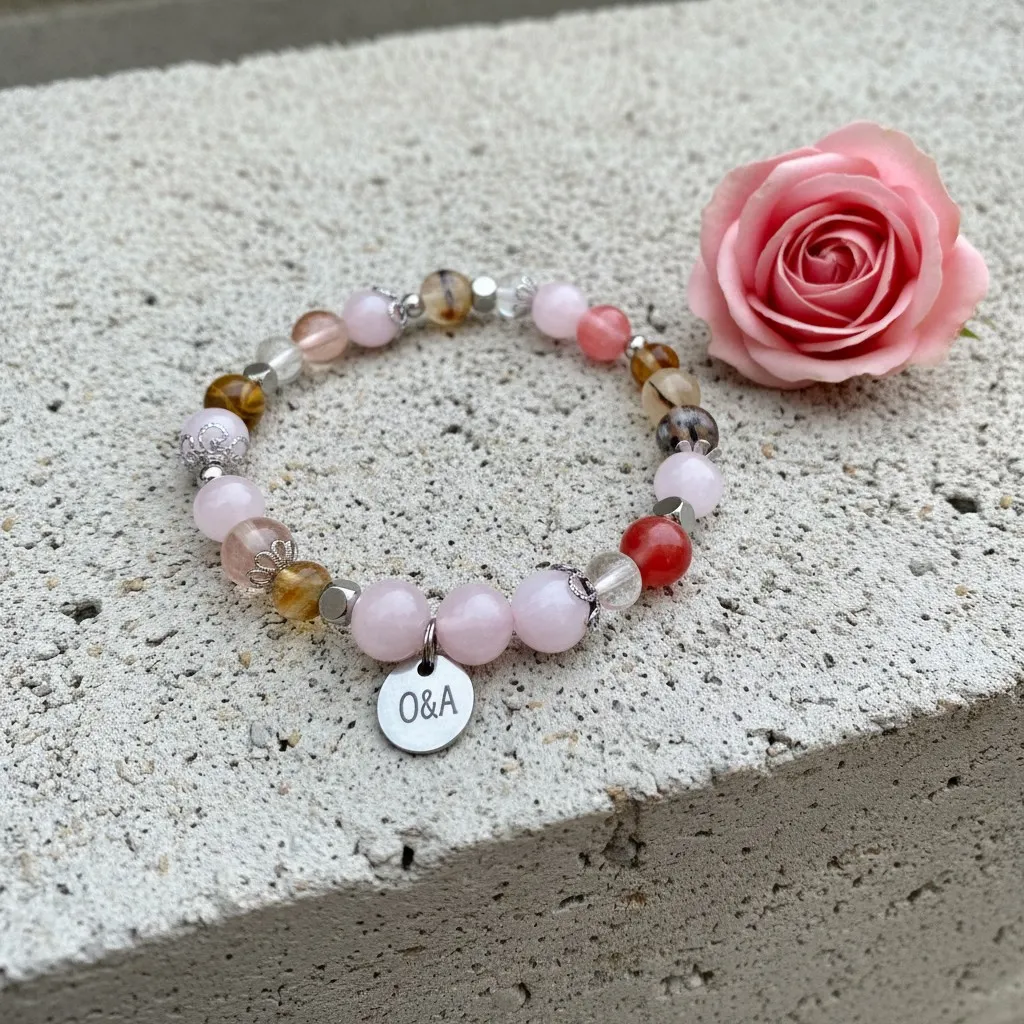 Bracelet Pierres semi-précieuses ~ Collection Sky ~ Amour (6 po (très petit), Quartz Rose)