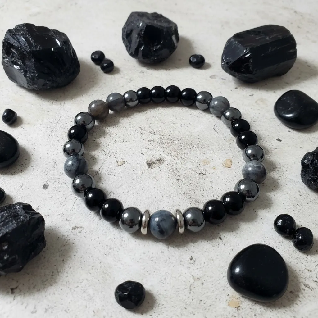 Unisex Bracelet with Natural Semi-Precious Stones ~ Protection ~ Wellness Jewelry (6 po (très petit), Hematite)