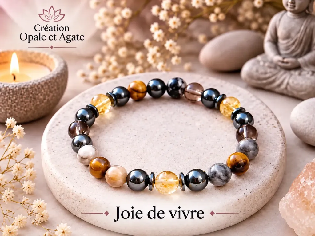 Bracelet en Pierre précieuse véritable ~ Joie de vivre ~ Cadeau pour elle et lui (6 po (très petit))