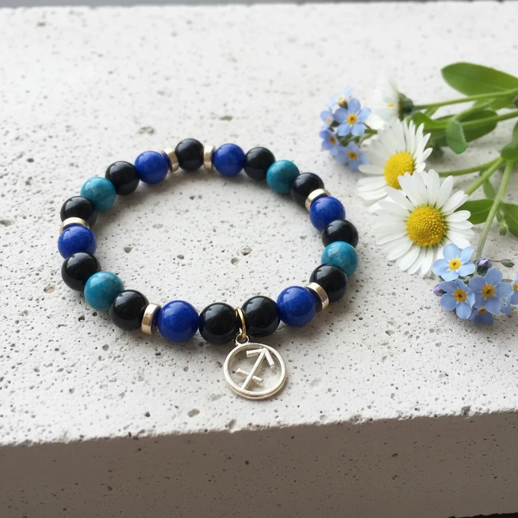 Bracelet en Pierre précieuse Breloque dorée signe astrologique Sagittaire (6 po (très petit))