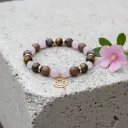 Bracelet en Pierre précieuse Breloque dorée signe du zodiaque Cancer