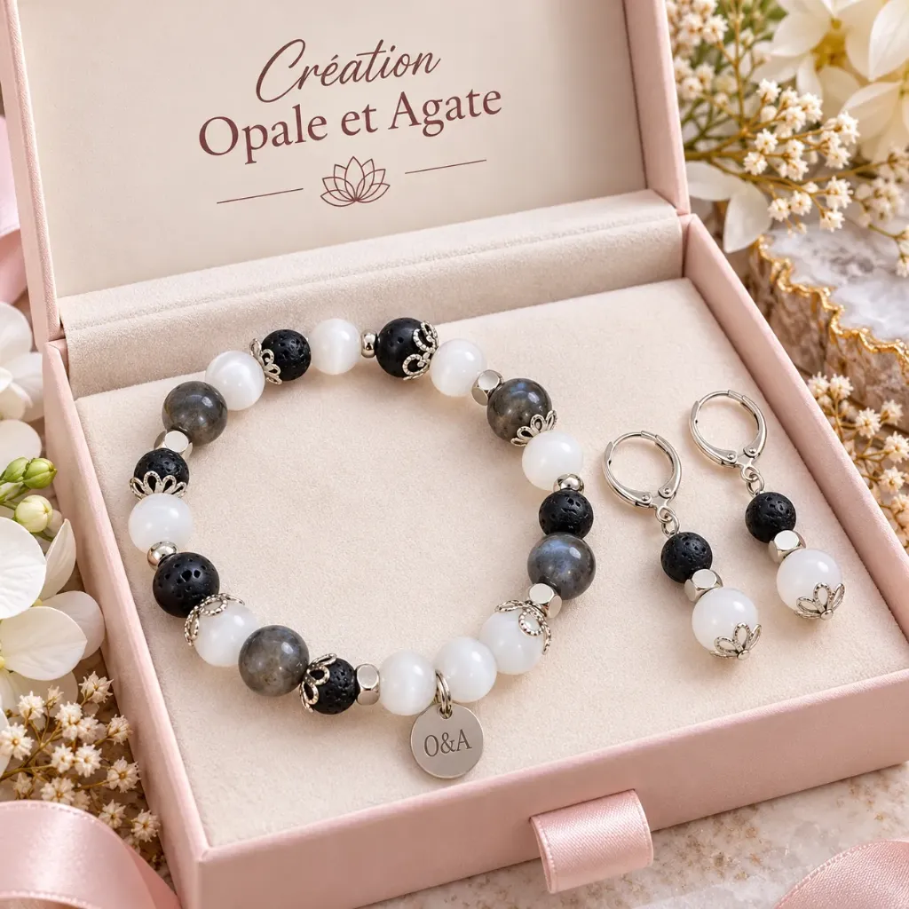 Duo Bracelet et Boucles d'oreilles Pierres semi-précieuses ~ Collection Sky ~ Paix intérieure