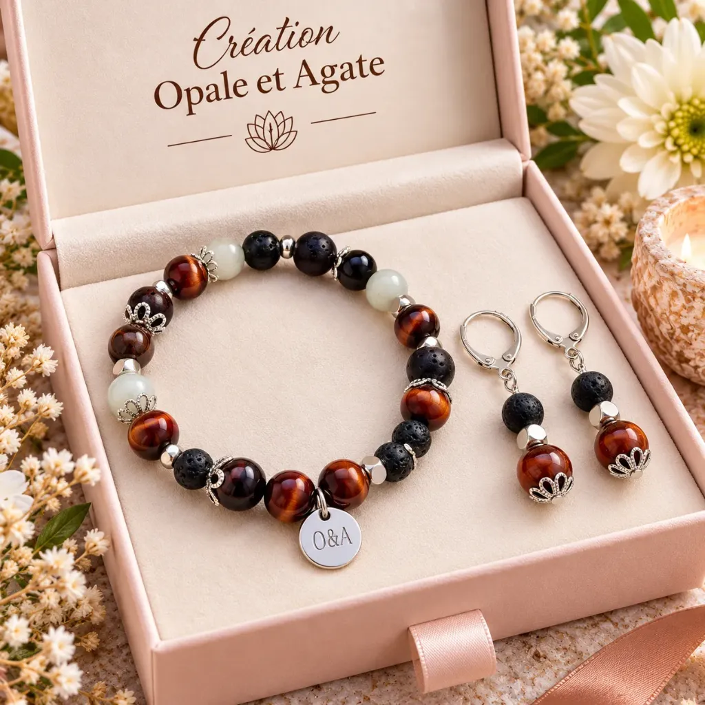 Bracelet and Earrings Set with Semi-Precious Stones ~ Sky Collection ~ Protection (6 po (très petit))