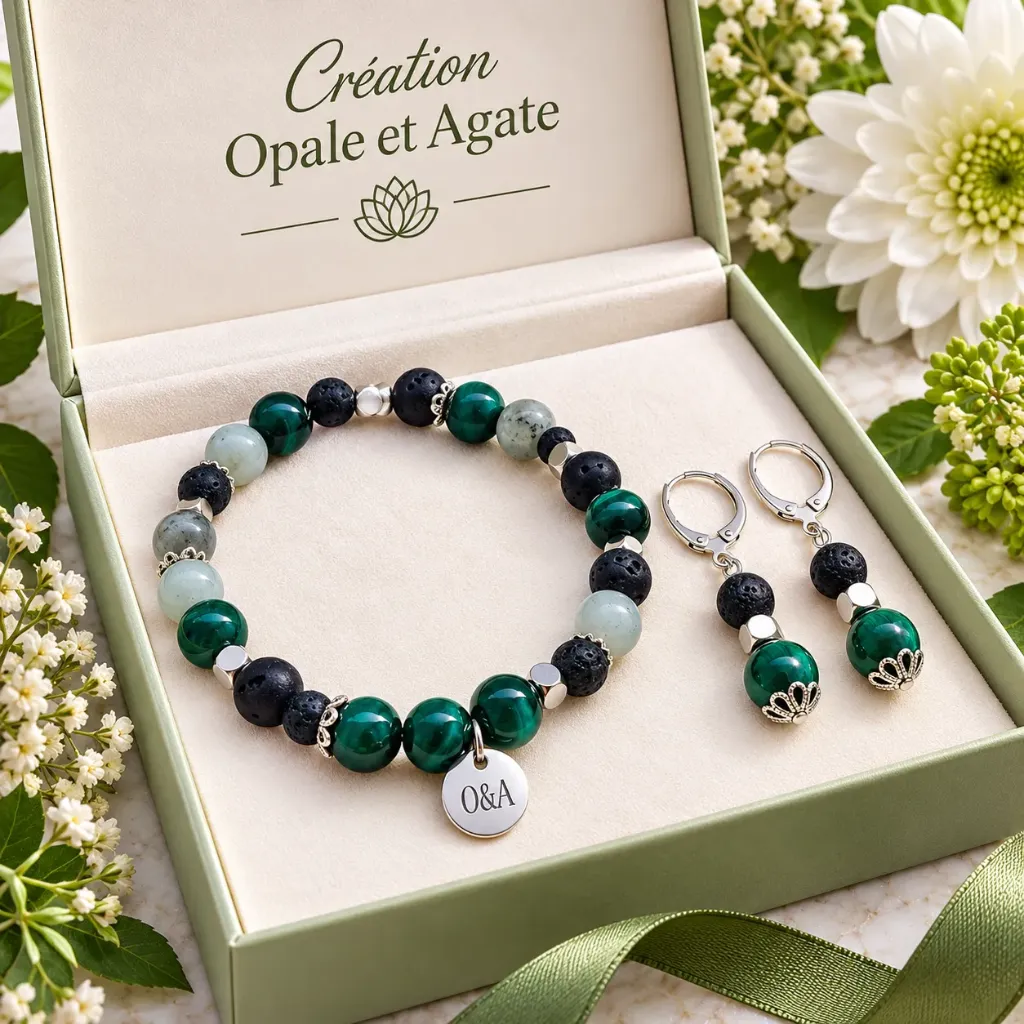 Duo Bracelet and Earrings in Semi-Precious Stones ~ Sky Collection ~ Energy (6 po (très petit))