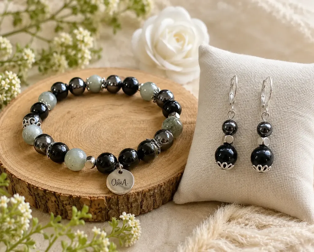 Duo Bracelet and Earrings Gemstones ~ Sky Collection ~ Protection (6 po (très petit))