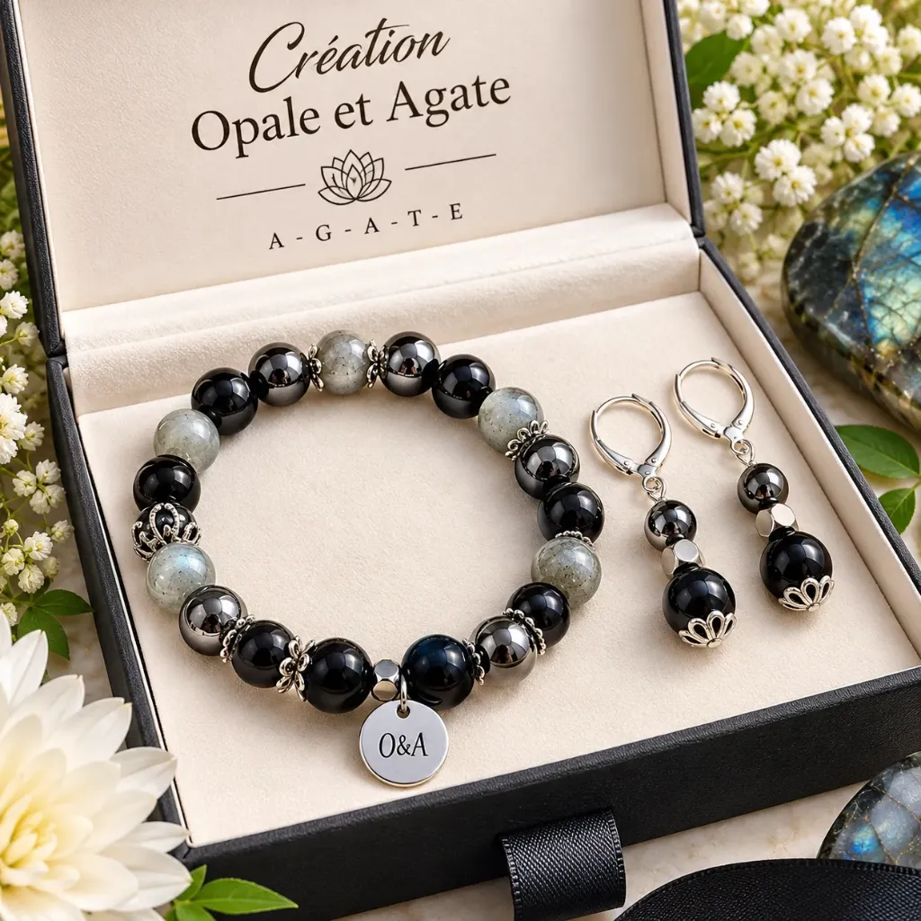 Duo Bracelet and Earrings Gemstones ~ Sky Collection ~ Protection (6 po (très petit))