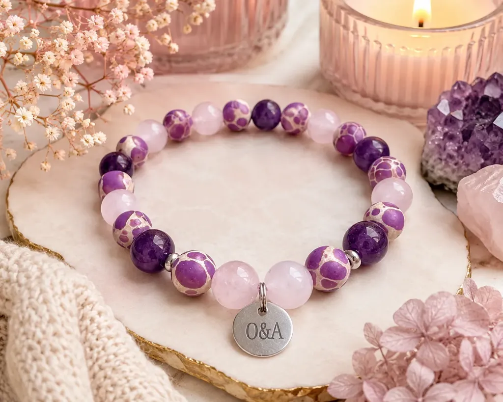 Bracelet Harmonie du coeur - Jaspe impérial, Quartz rose et Améthyste