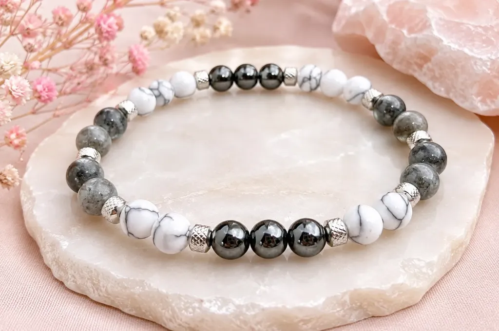 Bracelet Calme intérieur – Labradorite, Howlite et Hématite – 6 mm