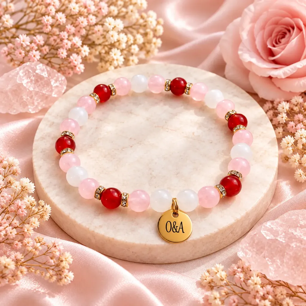 Bracelet Tendresse et Élan – Quartz rose, Jade blanc et Agate rouge – 6 mm
