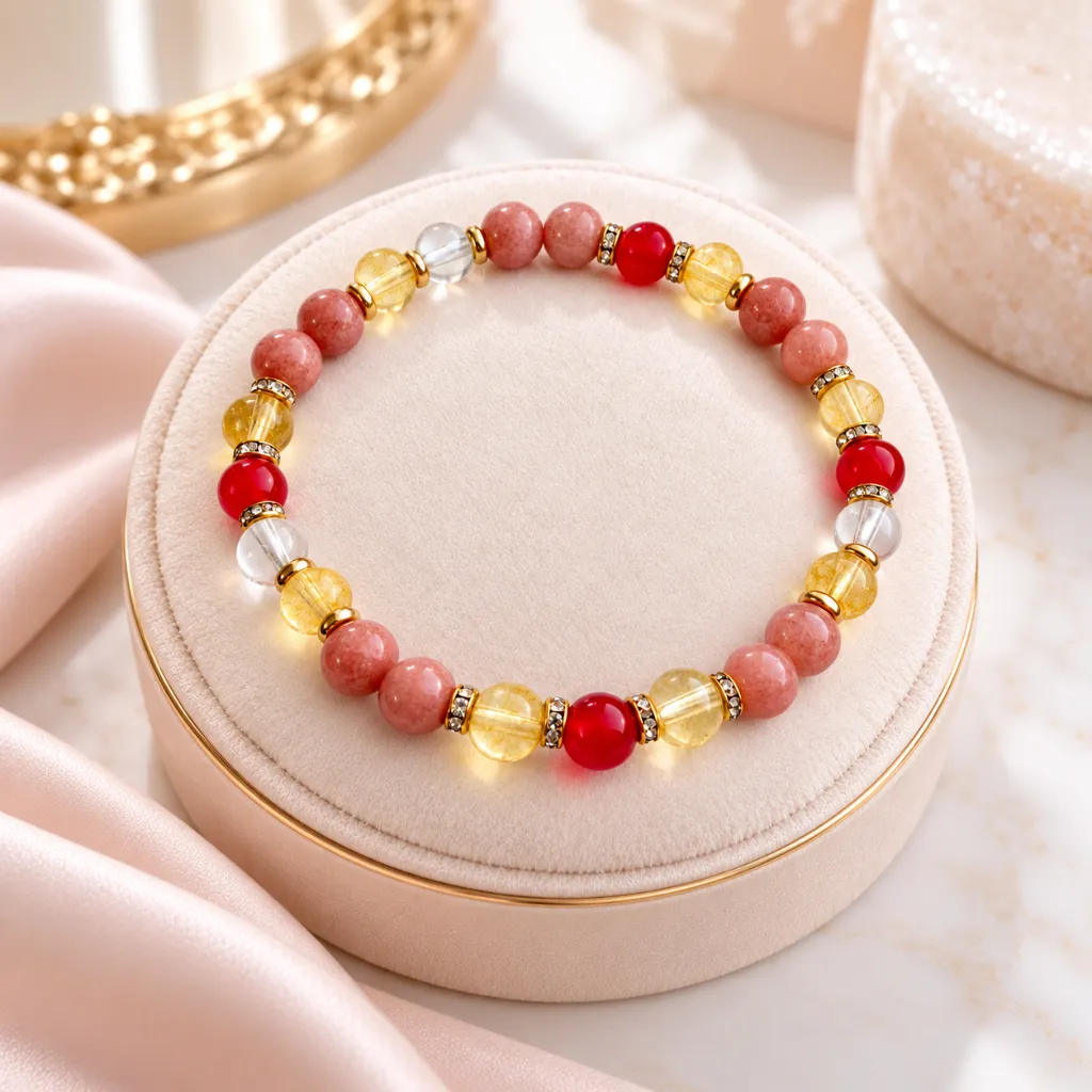 Bracelet Élan de lumière – Cornaline, Citrine, Pierre de soleil et Cristal de roche