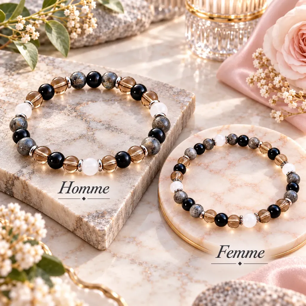 Chronic Pain Bracelet for Men & Women – Labradorite, Moonstone, Black Obsidian & Smoky Quartz