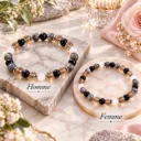 Bracelet Douleurs chroniques – Labradorite, pierre de lune, obsidienne et quartz fumé
