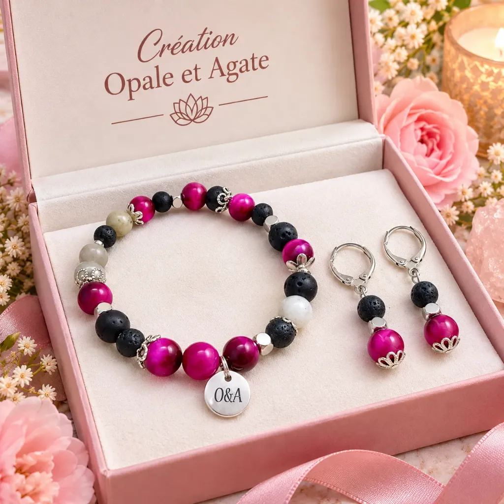 Ensemble bracelet et boucles d'oreilles en pierres naturelles – Collection Sky – Équilibre émotionnel