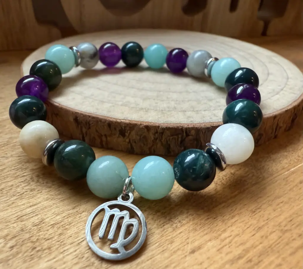 Gemstone bracelet Golden charm Virgo zodiac sign (6 po (très petit), Agate)