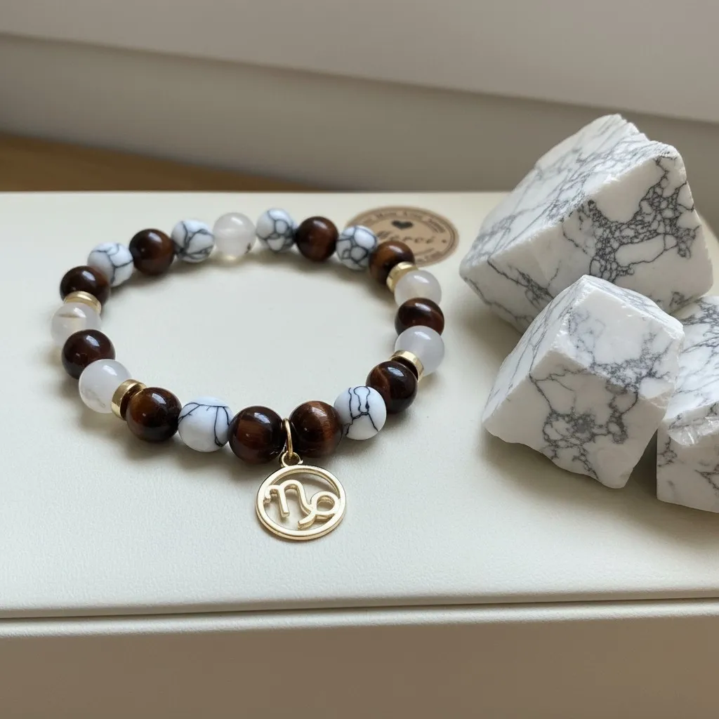 Gemstone bracelet Gold charm zodiac sign Capricorn (6 po (très petit), Hematite)